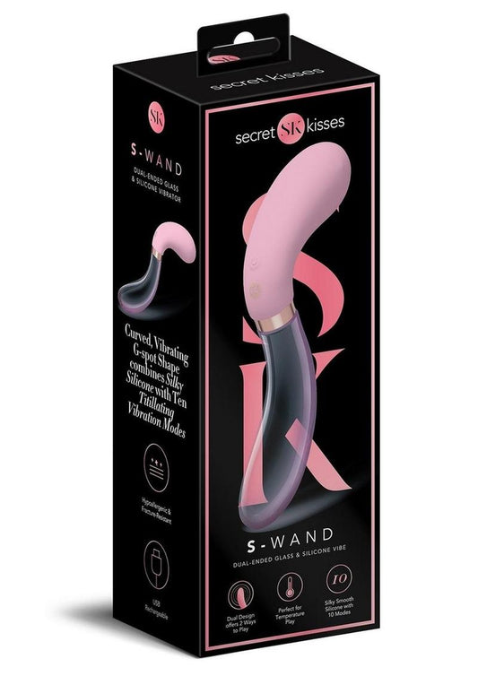 Glass S Shape Rechargeable Silicone Dual End Vibrator - Pink/Clear