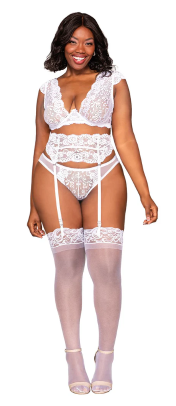 Innocent Seduction White Bra, Garter & Panty Set