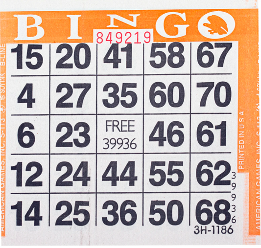 Bingo card to play live