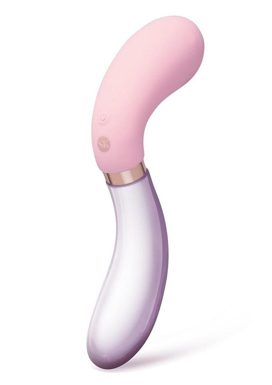 Glass S Shape Rechargeable Silicone Dual End Vibrator - Pink/Clear