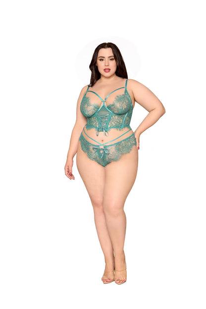 Tease Me Lace Corset Lingerie Set – Emerald Teal